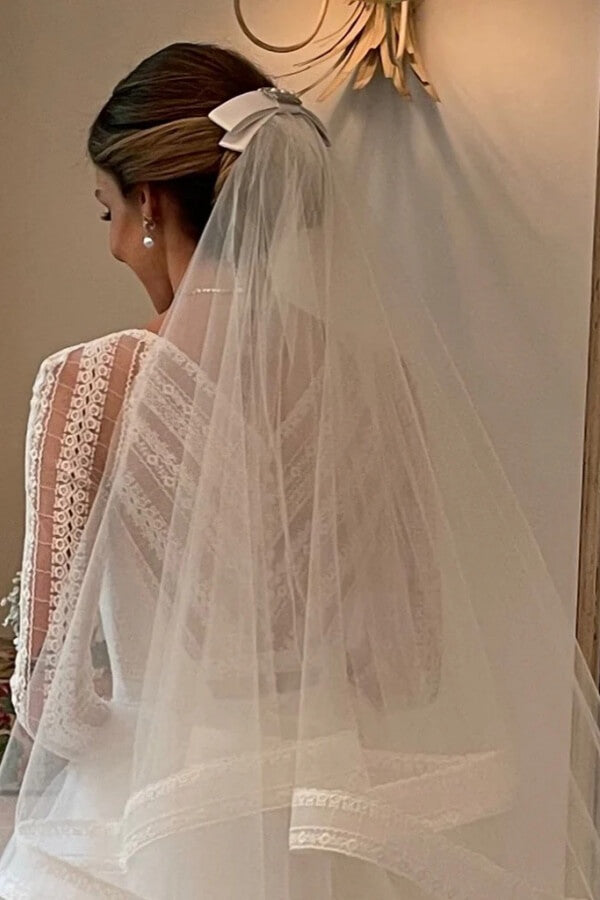 Delicated Tulle Layered V Neck Long Sleeve Lace Wedding Dresses, PW454 image 5