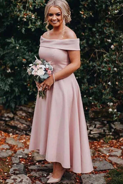 Dusty Pink Off Shoulder Short Bridesmaid Dresses, PB184 – Promnova