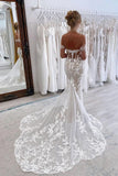 Elegant Tulle Mermaid Off-the-Shoulder Wedding Dresses With Lace Appliques, PW510 | sexy wedding dress | beach wedding dress | bohemian wedding dress | promnova.com