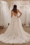 Fairy Tulle A Line V Neck Wedding Dresses With Lace Appliques, PW476 | wedding dress near me | beach wedding dress | lace wedding gown | promnova.com