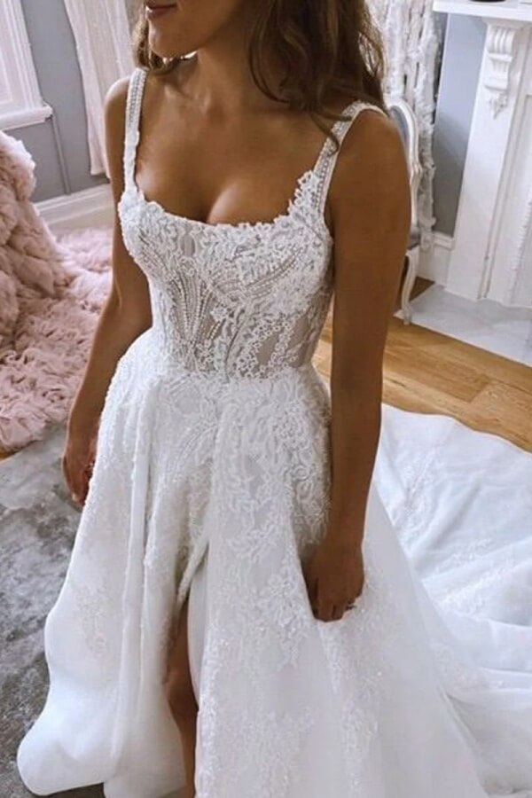 Gorgeous Organza Ball Gwon Square Neck Wedding Dresses With Appliques, PW508 | new arrival wedding dress | wedding dresses near me | vintage wedding dress | promnova.com
