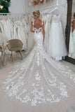 Gorgeous Tulle Mermaid Scoop Neck Lace Boho Wedding Dress With Train, PW496 | lace wedding gown | bridal dresses | cheap wedding dress online | promnova.com