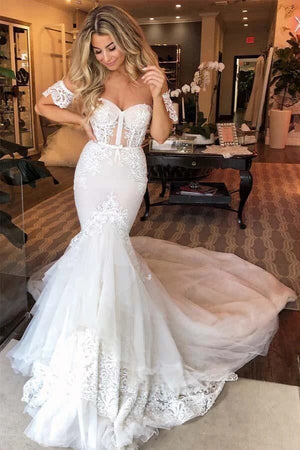 Gorgeous Tulle Mermaid Sweetheart Wedding Dresses With Appliques, PW440 image 1