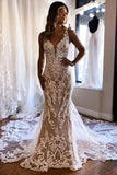 Gorgeous Tulle Mermaid V Neck Wedding Dresses With Lace Appliques, PW472 | tulle wedding dress | cheap wedding dress | wedding dresses near me | promnova.com