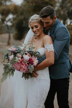 Ivory Mermaid Sweetheart Strapless Wedding Dresses With Lace Appliques, PW403 | vintage wedding dress | bridal gown | wedding dress stores | promnova.com