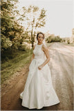 Ivory Satin Lace Top A Line Boho Wedding Dresses With Sweep Train, PW466 | beach wedding dress | sexy wedding dress | wedding dresses online | promnova.com