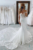 Ivory Tulle Mermaid Sweetheart Wedding Dresses With Lace Appliques, PW461