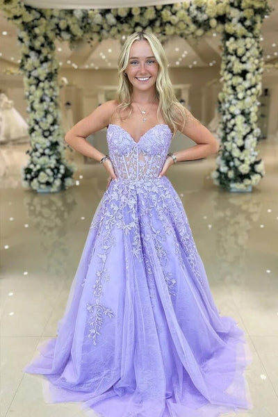 Lavender A Line Sweetheart Strapless Prom Dresses, PL611 | Promnova US0 / Lavender