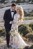 Mermaid Tulle Lace Long Sleeves Boho Wedding Dresses, Bridal Gowns, PW358 | long sleeves wedding dresses | wedding dresses online | bridal style | promnova.com