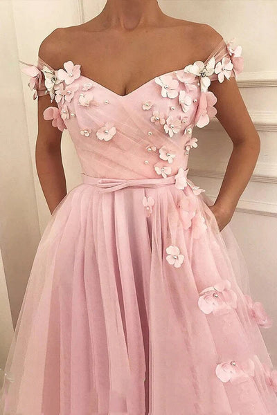 charming pink strapless high slit flower prom dress Strapless Hot Pink A-Line Prom Dress with Slit – FancyVestido main image 0