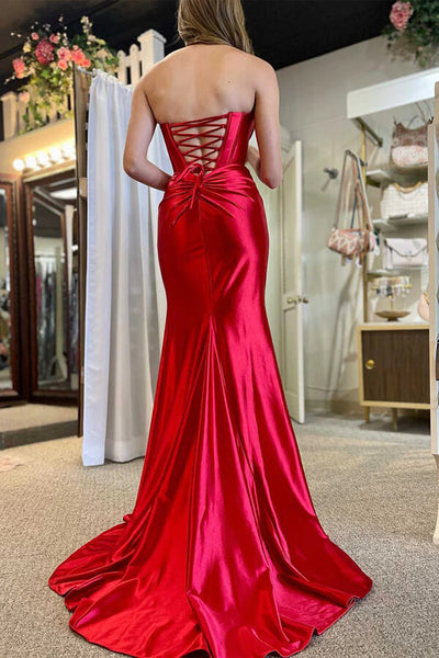 Red Strapless Ruched Mermaid Long Prom Dress with Slit TP1240 US12 / Custom Color Red Strapless Ruched Mermaid Long Prom Dress with Slit TP1240 US12 / Custom Color