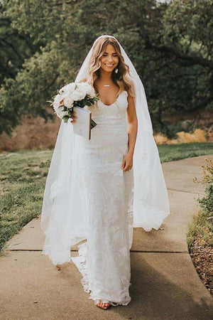 Rose Lace A Line Sweetheart Spaghetti Straps Beach Wedding Dresses, PW363 | beach wedding gown | wedding dresses near me | bridal outfit | promnova.com
