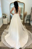 Satin A Line Square Neck Backless Beach Wedding Dresses With Train, PW511 | white wedding dress | vintage wedding dress | wedding dresses nearby | promnova.com
