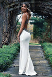 Satin Mermaid V Neck Spaghetti Straps Wedding Dress With Lace Appliques, PW479 image 2