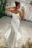 Sexy Satin Mermaid Strapless Wedding Dresses With Train, Bridal Gown, PW493