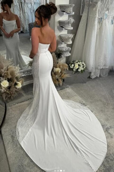 Sexy Satin Mermaid Strapless Wedding Dresses With Train, Bridal Gown, PW493 | bohemian wedding dress | vintage wedding dress | wedding dress stores | promnova.com