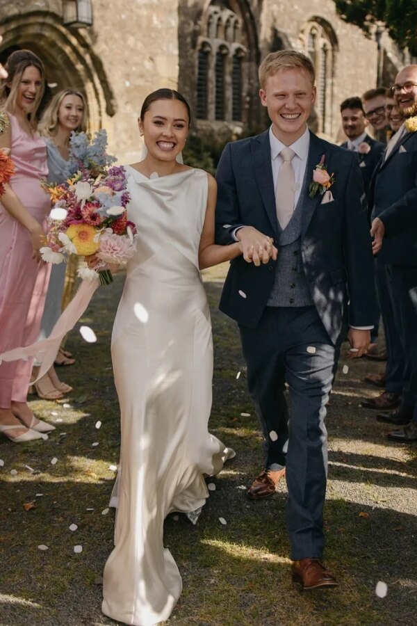 Silk Satin Sheath Cowl Neck Rustic Wedding Dresses, Simple Bridal Gown, PW512 image 3