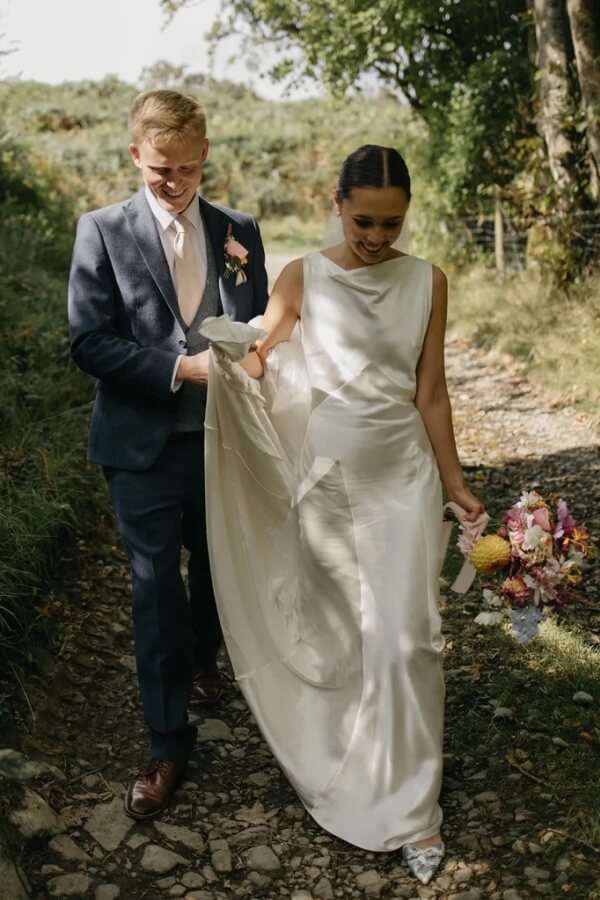 Silk Satin Sheath Cowl Neck Rustic Wedding Dresses, Simple Bridal Gown, PW512 image 2