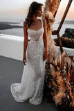 Sparkly Lace A Line Scoop Neck Beach Wedding Dresses, Bridal Gown, PW436 image 1