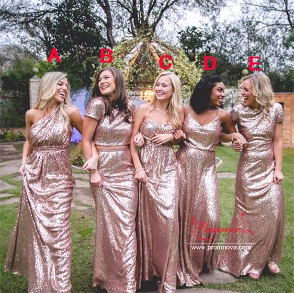 Rose Gold Sequins Mixed Style Bridesmaid Dresses, PB179 | Promnova US10 / Custom Color / A Rose Gold Sequins Mixed Style Bridesmaid Dresses, PB179 | Promnova US10 / Custom Color / A