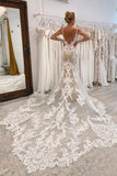 Stunning Mermaid Tulle Plunge Neck Bridal Gown, Lace Wedding Dresses, PW481 | cheap lace wedding dress | wedding dresses online | vintage wedding dress | promnova.com