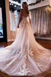Tulle A-line V-neck Backless Spaghetti Straps Lace Floral Wedding  Dresses, PW380 image 2
