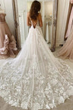 Tulle A Line Deep V Neck Spaghetti Straps Lace Wedding Dresses, Bridal Gown, PW500 | bohemian wedding dress | wedding dress stores | new arrival wedding dress | promnova.com
