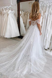 Tulle A Line Off Shoulder Sweetheart Lace Appliques Beach Wedding Dress, PW500 image 4