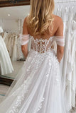 Tulle A Line Off Shoulder Sweetheart Lace Appliques Beach Wedding Dress, PW500 image 3