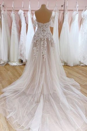 Tulle A Line Off The Shoulder Lace Appliques Wedding Dresses, Bridal Gown, PW499 image 2