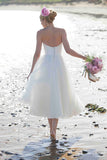 Tulle A Line Straight Across Tea-length Wedding Dresses With Ruffles, PW411 image 2