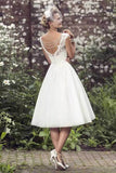 Tulle A Line Tea Length Short Wedding Dresses With Lace Appliques, PW494 | backless wedding dress | wedding dress shops | cheap lace wedding dress | promnova.com