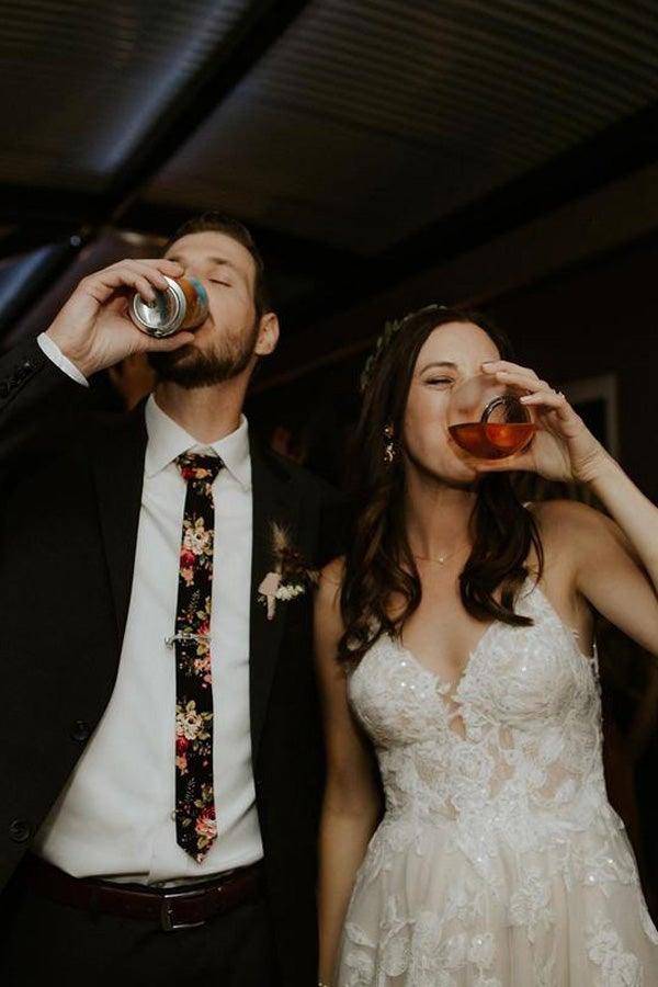 Tulle A Line V Neck Lace Appliqued Spaghetti Straps Wedding Dresses, PW400 | lace wedding gown | bohemian wedding dress | a line wedding dress | promnova.com