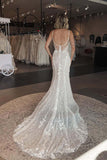 Tulle Mermaid Square Neck Lace Appliques Wedding Dresses With Train, PW495 image 2