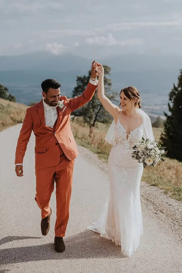 Tulle Mermaid V Neck Spaghetti Strap Bohemian Wedding Dress With Lace, PW465 | tulle wedding dress | wedding dress near me | bridal gown | promnova.com