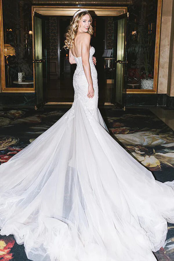 Tulle Polka Dots Mermaid Sweetheart Neck Princess Wedding Dresses, PW458 | backless wedding dress | tulle wedding dress | custom made wedding dress | promnova.com