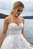 Tulle Sweetheart Spaghetti Straps Lace Appliques Beach Wedding Dress, PW488 | cheap lace wedding dress | wedding dress nearby | backless wedding dress | promnova.com