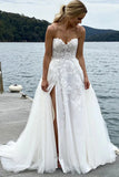 Tulle Sweetheart Spaghetti Straps Lace Appliques Beach Wedding Dress, PW488