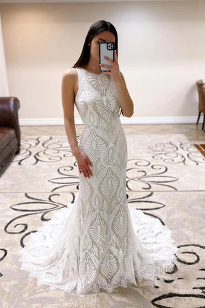 Beautiful Sheath Lace Open Back Wedding Dresses With Train, Bridal Gown, PW294 | sheath wedding dresses | lace wedding gown | wedding dresses stores | promnova.com