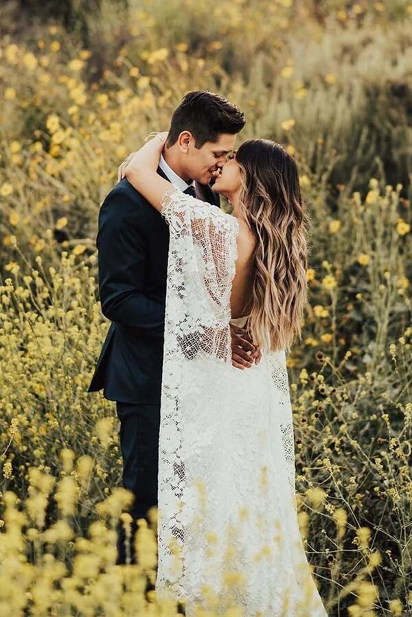 Boho Lace Sheath Batwing Sleeves Rustic Wedding Dresses, Bridal Gown, PW274 | cheap wedding dresses | boho wedding dresses | wedding dresses online | www.promnova.com