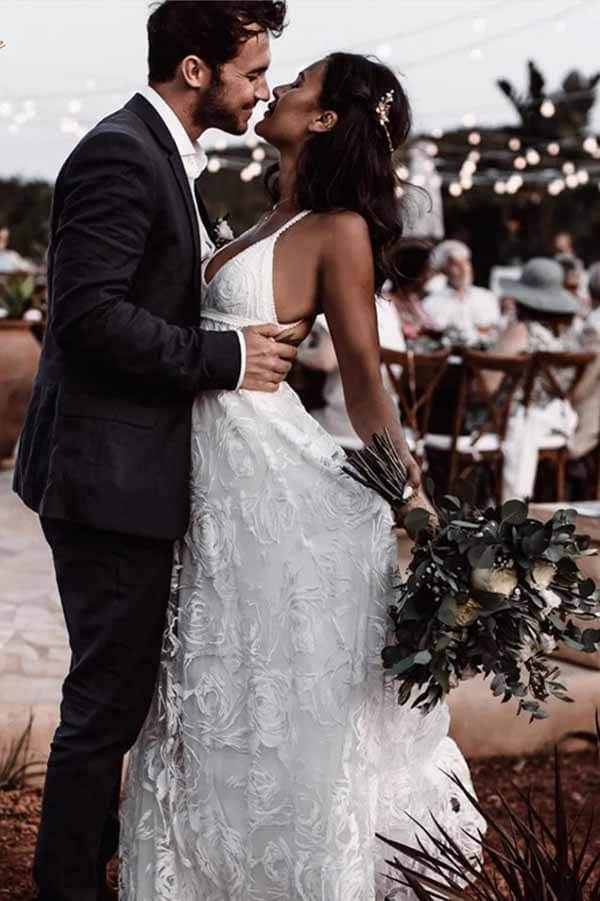 Charming Ivory A Line Spaghetti Straps Lace Wedding Dresses, Wedding Gowns, PW301 | lace wedding gown | beach wedding dresses | wedding dress stores | promnova.com