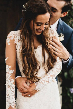 Gorgeous Lace Mermaid V Neck Long Sleeves Wedding Dresses, Wedding Gown, PW310 | plus size wedding dress | bridal shops near me | dress for wedding | promnova.com