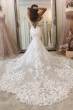 Gorgeous Mermaid Deep V-neck Wedding Dresses With Lace Appliques, PW302 | vintage wedding dresses | bohemian wedding dresses | wedding dresses near me | promnova.com