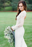 Ivory Lace Mermaid Backless Long Sleeves Wedding Dresses, Wedding Gown, PW348 | lace wedding dresses | outdoor wedding dresses | vintage wedding dresses | promnova.com