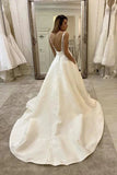 Ivory Satin A Line Lace Top Backless Wedding Dresses, Cheap Bridal Gowns, PW312 | lace wedding dresses | bridal outfits | wedding dresses online | promnova.com