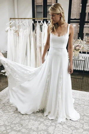 Ivory Satin A Line Wedding Dresses With Lace Appliques, Bridal Gown, PW327 | satin wedding dresses | a line wedding dresses | cheap lace wedding dresses | promnova.com