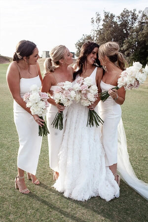 Ivory Sheath Spaghetti Straps Short Bridesmaid Dresses, Wedding Party Dress, PB172 | simple bridesmaid dresses | cheap bridesmaid dresses | wedding guest dresses | promnova.com