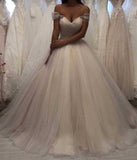 Ivory Tulle A Line Off Shoulder Beaded Wedding Dresses, Bridal Gowns, PW289 | sexy wedding dress | plus size wedding dress | beach wedding dress | promnova.com