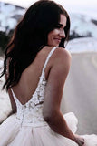 Ivory Tulle A Line V Neck Princess Sleeveless Floor Length Wedding Dresses, PW281 | vintage wedding dresses | cheap lace wedding dresses | wedding gowns | promnova.com
