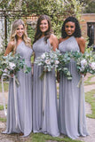 Lavender Chiffon A Line One Shoulder Floor Length Bridesmaid Dresses, PB175